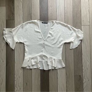 Zara Cream Buttoned Ruffle Blouse